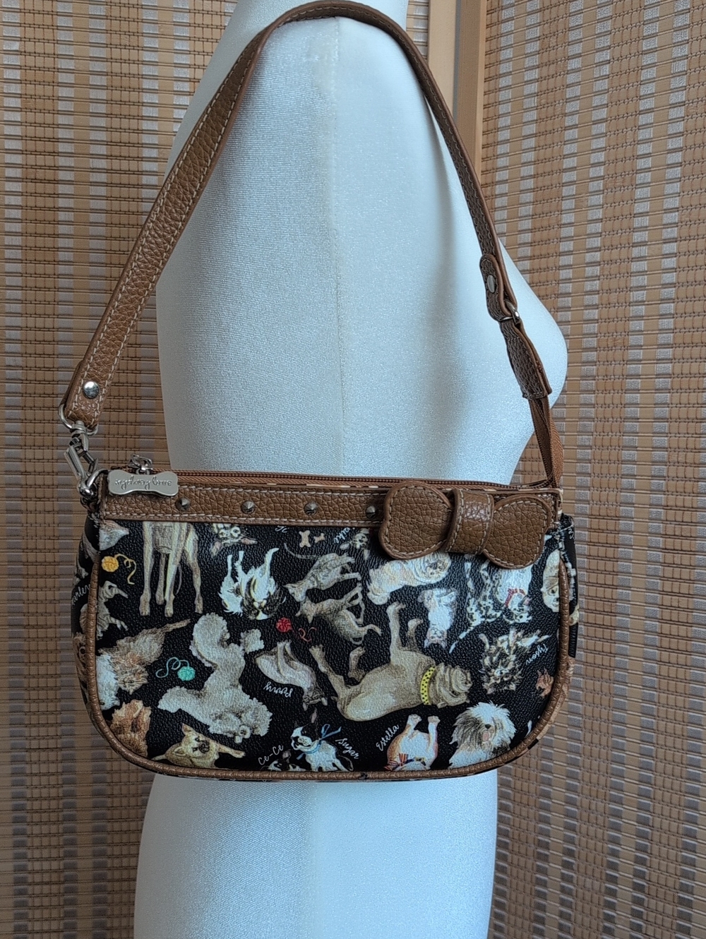 Sydney Love Black & Brown Dog-Print Shoulder Bag With Stud Detailing